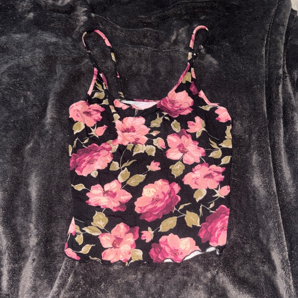 American Eagle Outfitters Black Cami with Pink Rose Floral Print
